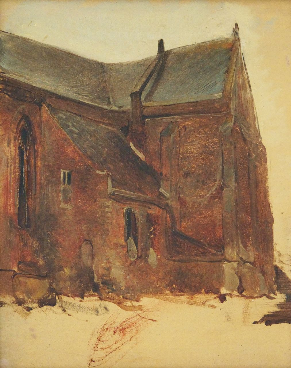 Bosboom J. | Johannes Bosboom, Exterieurschets van een kerk, olieverf op paneel 30,7 x 25,2 cm Bosboom J. | Johannes Bosboom, Exterieurschets van een kerk, olieverf op paneel 30,7 x 25,2 cm
