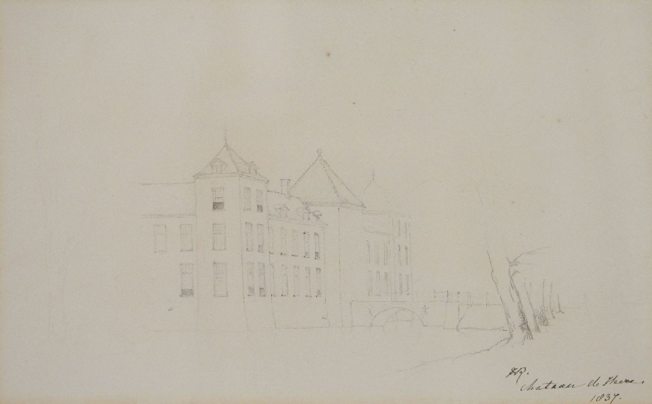 Ronner-Knip H.  | Henriette Ronner-Knip, Kasteel Heeze, potlood op papier 23,9 x 38,9 cm, gesigneerd r.o met monogram en gedateerd 1837