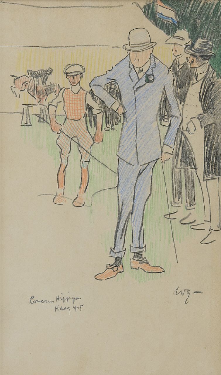 Sluiter J.W. | Jan Willem 'Willy' Sluiter, Op het Internationale Concours Hippique in Den Haag, 1905, krijt op papier 32,7 x 19,0 cm, gesigneerd rechtsonder met initialen en gedateerd 1905 Sluiter J.W. | Jan Willem 'Willy' Sluiter, Op het Internationale Concours Hippique in Den Haag, 1905, krijt op papier 32,7 x 19,0 cm, gesigneerd rechtsonder met initialen en gedateerd 1905