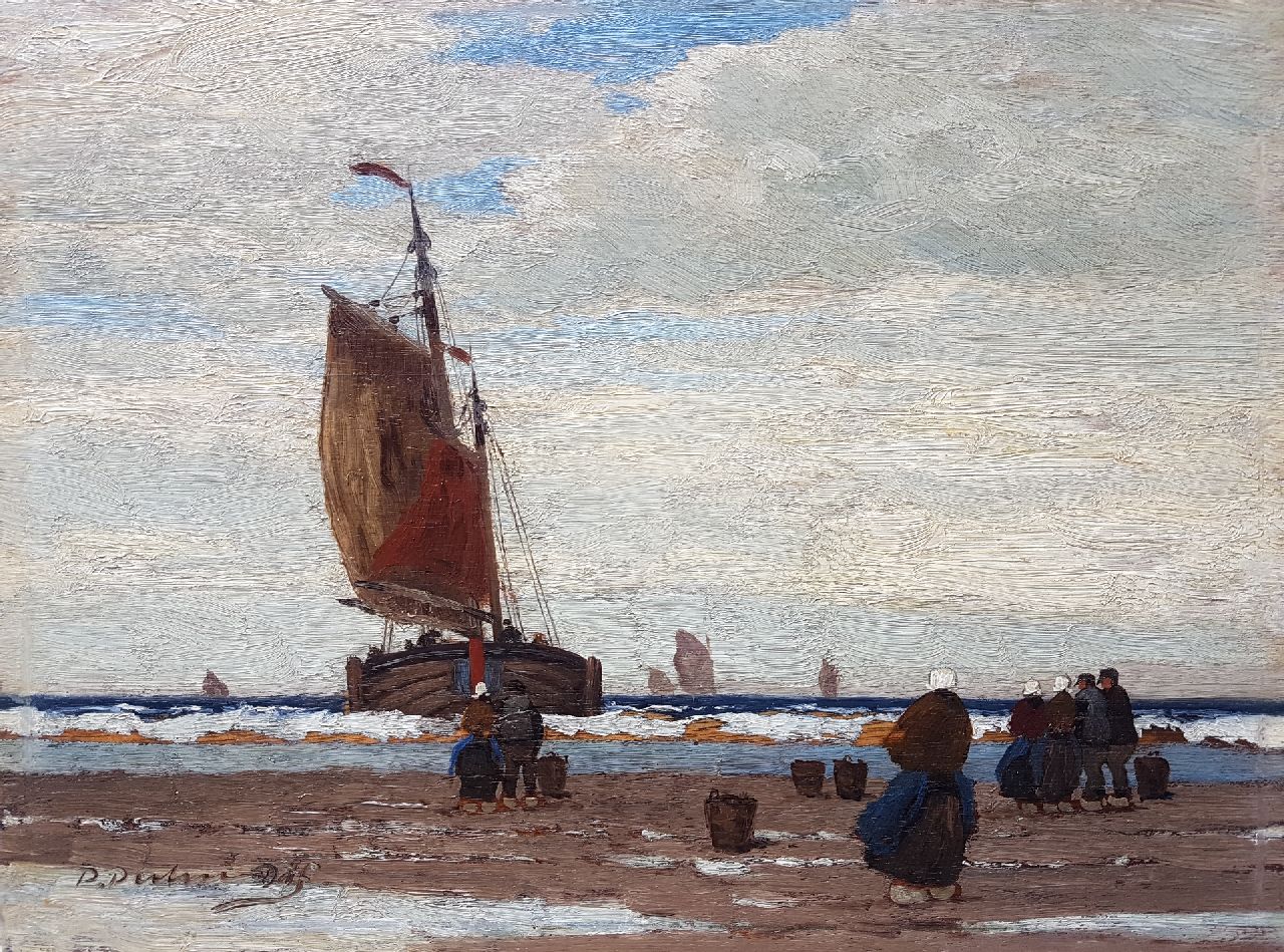 Pulm P. | Peter Pulm, Binnenvarende bomschuiten, olieverf op paneel 24,8 x 33,0 cm, gesigneerd linksonder en zonder lijst Pulm P. | Peter Pulm, Binnenvarende bomschuiten, olieverf op paneel 24,8 x 33,0 cm, gesigneerd linksonder en zonder lijst