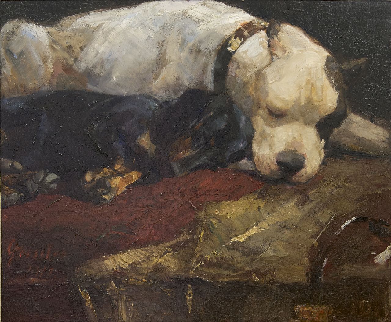 Geissler A. | Arthur Geissler, Beste vrienden, olieverf op schildersboard 50,6 x 60,5 cm, gesigneerd linksonder en gedateerd 1911 Geissler A. | Arthur Geissler, Beste vrienden, olieverf op schildersboard 50,6 x 60,5 cm, gesigneerd linksonder en gedateerd 1911