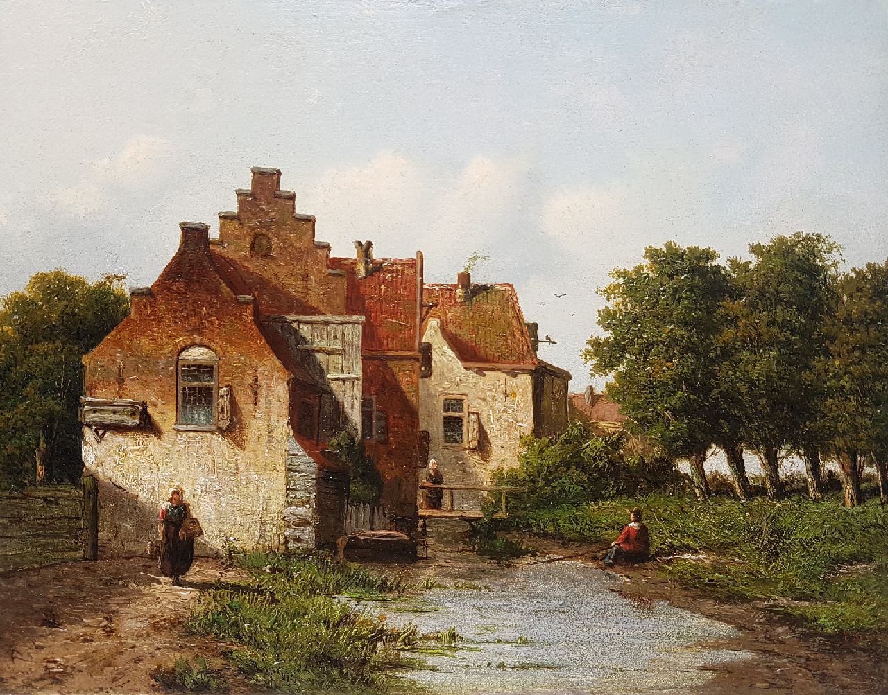 Pols D. | D. Pols, Dorpsvaartje met een visser, olieverf op paneel 20,4 x 26,4 cm, gesigneerd rechtsonder Pols D. | D. Pols, Dorpsvaartje met een visser, olieverf op paneel 20,4 x 26,4 cm, gesigneerd rechtsonder
