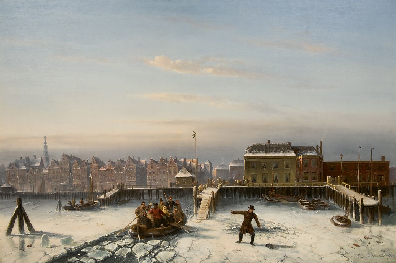 Leickert C.H.J. | 'Charles' Henri Joseph Leickert, De hachelijke oversteek over het IJ bij Amsterdam, olieverf op doek 102,0 x 150,0 cm, gesigneerd rechtsonder en gedateerd '70 Leickert C.H.J. | 'Charles' Henri Joseph Leickert, De hachelijke oversteek over het IJ bij Amsterdam, olieverf op doek 102,0 x 150,0 cm, gesigneerd rechtsonder en gedateerd '70