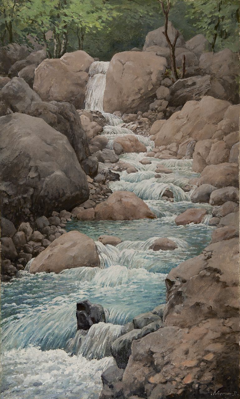 Voerman jr. J.  | Jan Voerman jr. | Schilderijen te koop aangeboden | Bergbeek in het Melchtal, Zwitserland, olieverf op doek 100,4 x 60,5 cm, gesigneerd rechtsonder en te dateren 1921