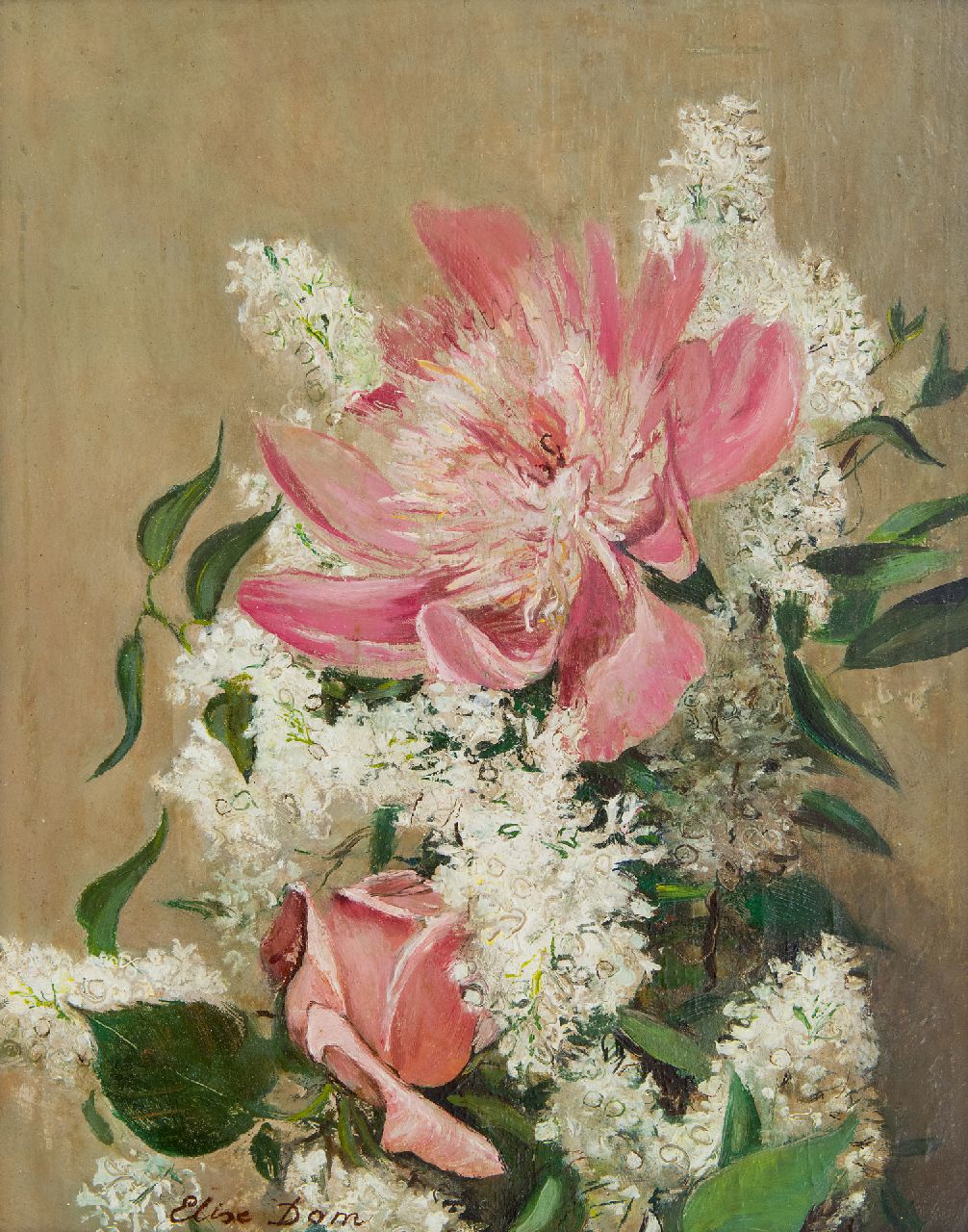 Dom E.L. | 'Elise' Louise Dom | Schilderijen te koop aangeboden | Bloemstilleven, olieverf op paneel 21,0 x 28,0 cm Dom E.L. | 'Elise' Louise Dom | Schilderijen te koop aangeboden | Bloemstilleven, olieverf op paneel 21,0 x 28,0 cm