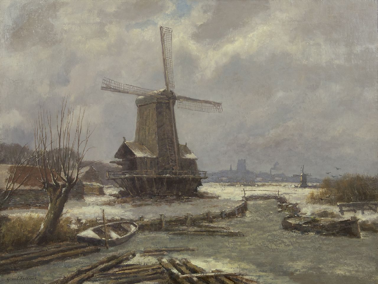 Koekkoek G.J.  | Gerardus Johannes 'Gerard' Koekkoek | Schilderijen te koop aangeboden | Sneeuwlandschap met houtzaagmolen, olieverf op doek 60,3 x 80,0 cm, gesigneerd linksonder en zonder lijst