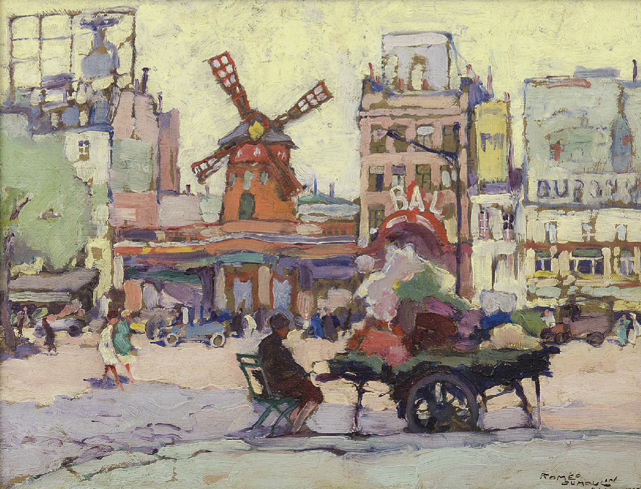 Dumoulin R. | Roméo Dumoulin, Place Blanche met de Moulin Rouge, Parijs, olieverf op paneel 26,9 x 34,8 cm, gesigneerd rechtsonder en gedateerd 'Paris' 1927 Dumoulin R. | Roméo Dumoulin, Place Blanche met de Moulin Rouge, Parijs, olieverf op paneel 26,9 x 34,8 cm, gesigneerd rechtsonder en gedateerd 'Paris' 1927