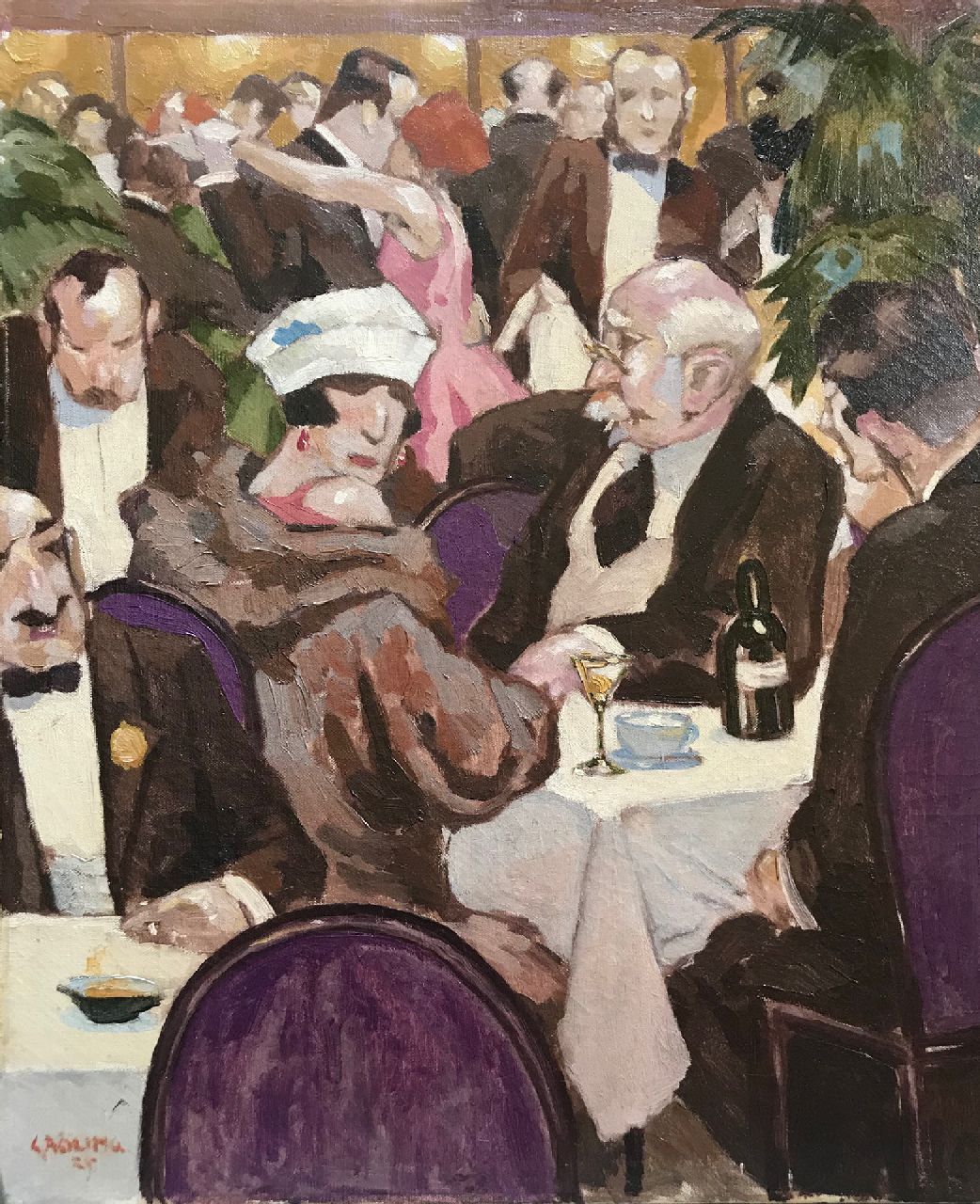 Röling G.V.A. | Gerard Victor Alphons 'Gé' Röling, Café dansant, olieverf op doek 60,1 x 50,5 cm, gesigneerd linksonder en gedateerd '25 Röling G.V.A. | Gerard Victor Alphons 'Gé' Röling, Café dansant, olieverf op doek 60,1 x 50,5 cm, gesigneerd linksonder en gedateerd '25