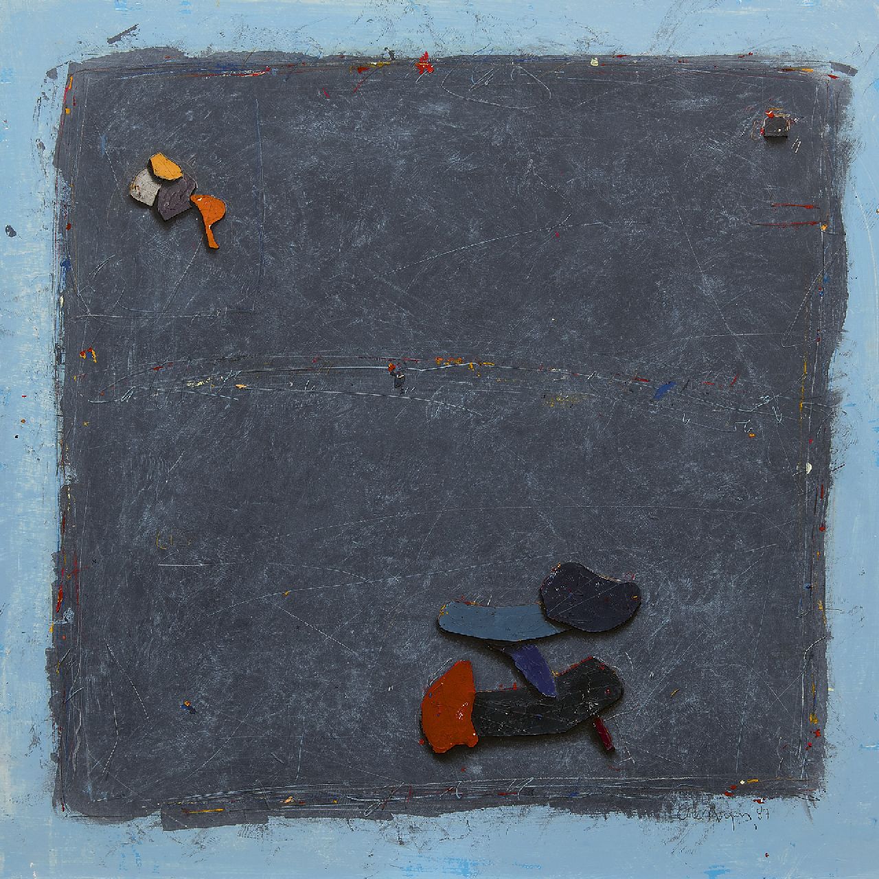 Morgan C. | Cole Morgan | Aquarellen en tekeningen te koop aangeboden | Black board, gemengde techniek en collage op papier 99,0 x 99,0 cm, gesigneerd rechtsonder en gedateerd '87 Morgan C. | Cole Morgan | Aquarellen en tekeningen te koop aangeboden | Black board, gemengde techniek en collage op papier 99,0 x 99,0 cm, gesigneerd rechtsonder en gedateerd '87