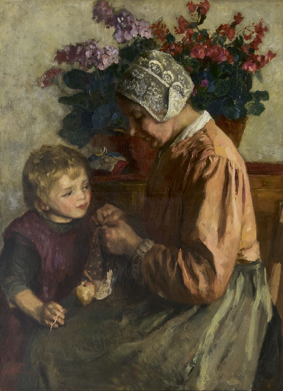 Neuhuys J.A.  | Johannes 'Albert' Neuhuys, Bij moeder, olieverf op doek 100,3 x 74,7 cm, gesigneerd linksonder