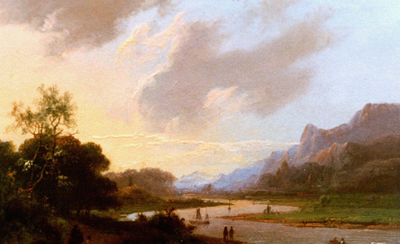 Koekkoek I M.A. | Marinus Adrianus Koekkoek I, Zomers rivierlandschap in Duitsland, olieverf op paneel 13,0 x 17,8 cm, gesigneerd rechtsonder ini en gedateerd 1850 Koekkoek I M.A. | Marinus Adrianus Koekkoek I, Zomers rivierlandschap in Duitsland, olieverf op paneel 13,0 x 17,8 cm, gesigneerd rechtsonder ini en gedateerd 1850
