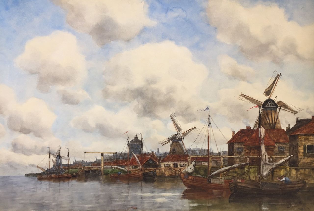 Koekkoek jr. H.  | Hermanus Koekkoek jr. | Aquarellen en tekeningen te koop aangeboden | Stad aan een rivier, aquarel op papier 50,9 x 75,8 cm, gesigneerd rechtsonder met pseudoniem 'J. van Couver'