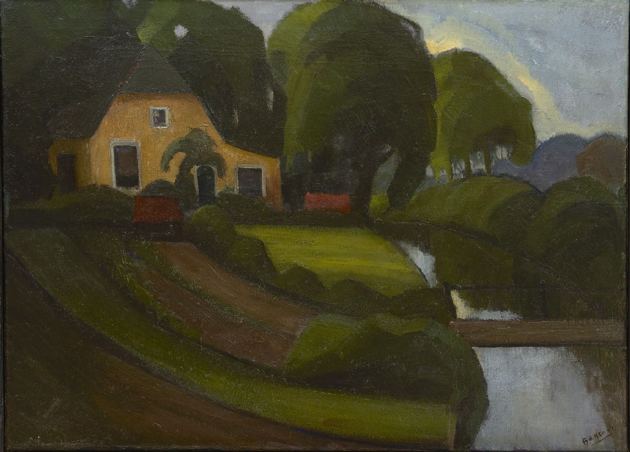 Bayens H.J.A.A.  | Hendrikus Johannes Adrianus Antonius 'Han' Bayens | Schilderijen te koop aangeboden | Boerderij in landschap, olieverf op doek 60,3 x 80,3 cm, gesigneerd rechtsonder
