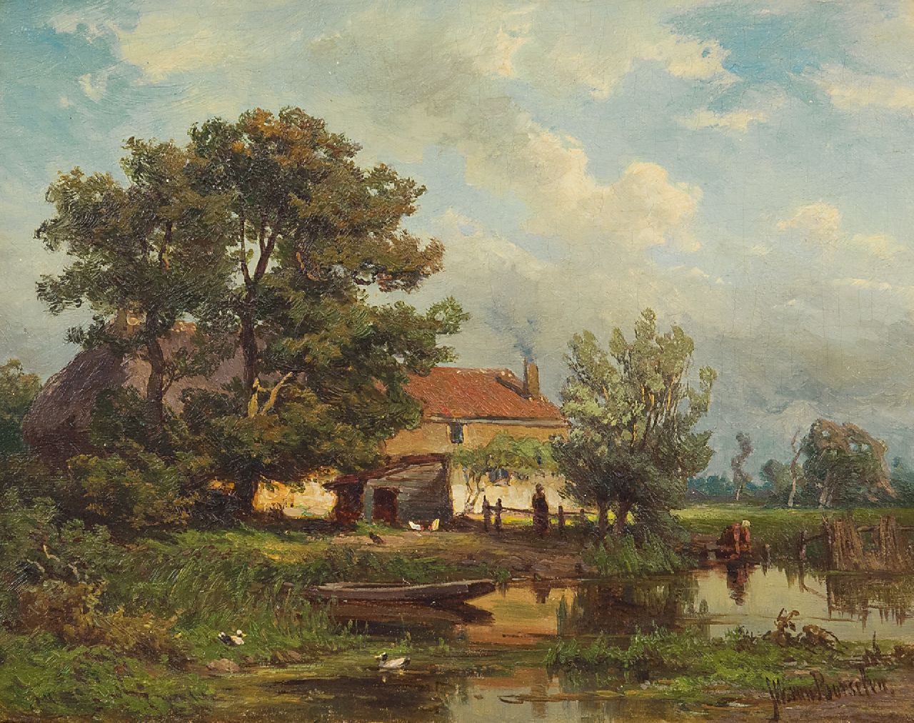 Borselen J.W. van | Jan Willem van Borselen, Boerderij aan het water, olieverf op paneel 14,8 x 18,9 cm, gesigneerd rechtsonder Borselen J.W. van | Jan Willem van Borselen, Boerderij aan het water, olieverf op paneel 14,8 x 18,9 cm, gesigneerd rechtsonder