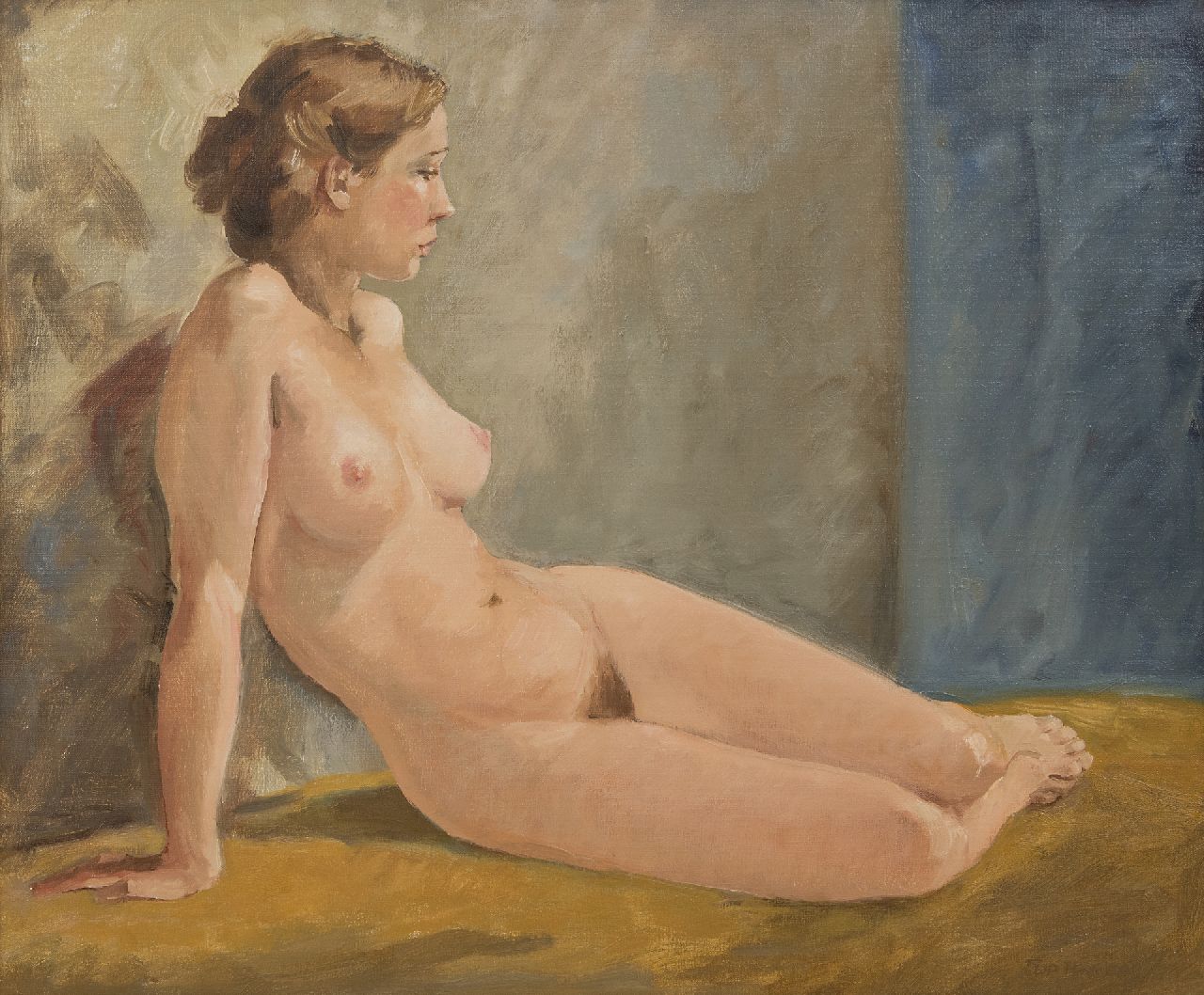 Hamers P.J. | Philippus Jacob 'Flip' Hamers, Zittend naakt, olieverf op doek 50,2 x 60,0 cm, gesigneerd rechtsonder Hamers P.J. | Philippus Jacob 'Flip' Hamers, Zittend naakt, olieverf op doek 50,2 x 60,0 cm, gesigneerd rechtsonder
