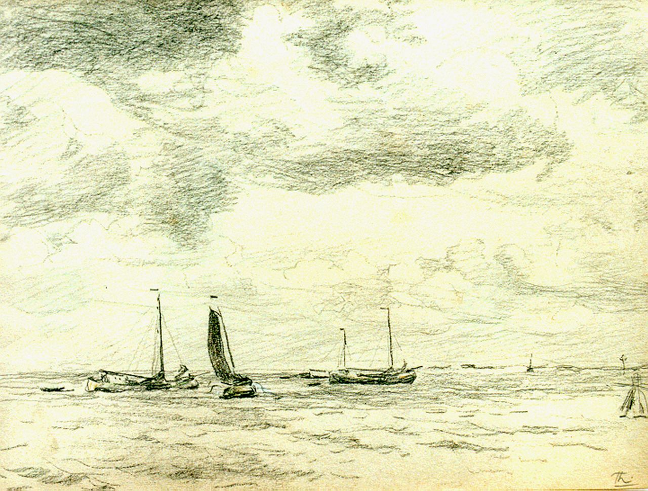 Tholen W.B. | Willem Bastiaan Tholen, Zeilschepen op de Zuiderzee, potlood op papier 22,5 x 30,0 cm, gesigneerd rechtsonder initialen Tholen W.B. | Willem Bastiaan Tholen, Zeilschepen op de Zuiderzee, potlood op papier 22,5 x 30,0 cm, gesigneerd rechtsonder initialen