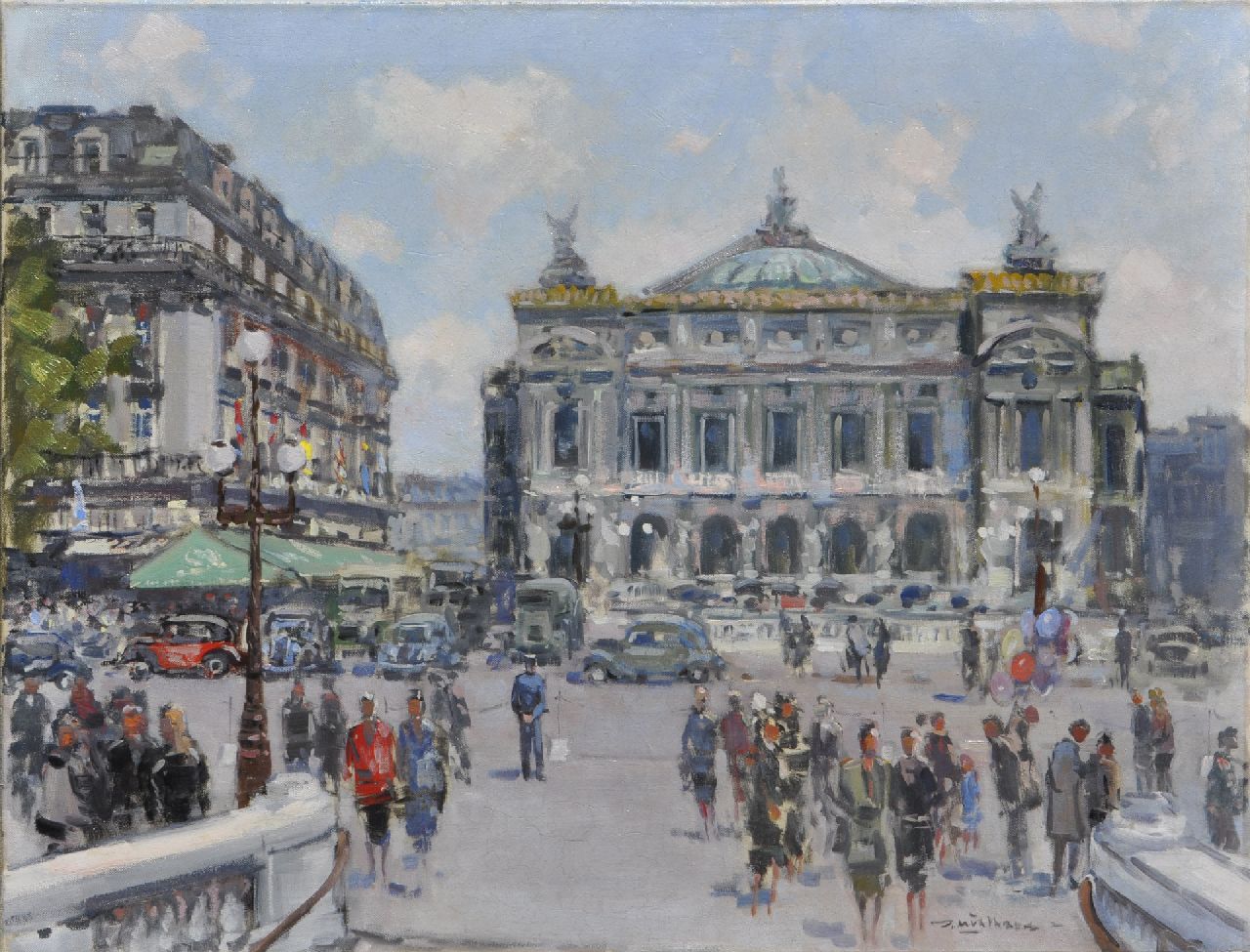 Mühlhaus D. | Daniël 'Daan' Mühlhaus, De Place de l'Opéra, Parijs, olieverf op doek 59,9 x 79,9 cm, gesigneerd rechtsonder Mühlhaus D. | Daniël 'Daan' Mühlhaus, De Place de l'Opéra, Parijs, olieverf op doek 59,9 x 79,9 cm, gesigneerd rechtsonder