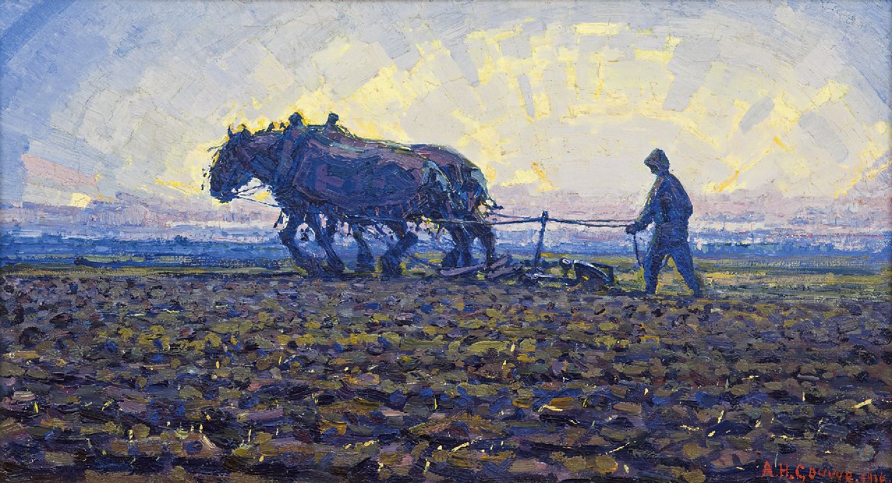 Gouwe A.H. | Adriaan Herman Gouwe, Avondstond, Zuid-Limburg, olieverf op doek 25,0 x 45,6 cm, gesigneerd rechtsonder en gedateerd 1916 Gouwe A.H. | Adriaan Herman Gouwe, Avondstond, Zuid-Limburg, olieverf op doek 25,0 x 45,6 cm, gesigneerd rechtsonder en gedateerd 1916