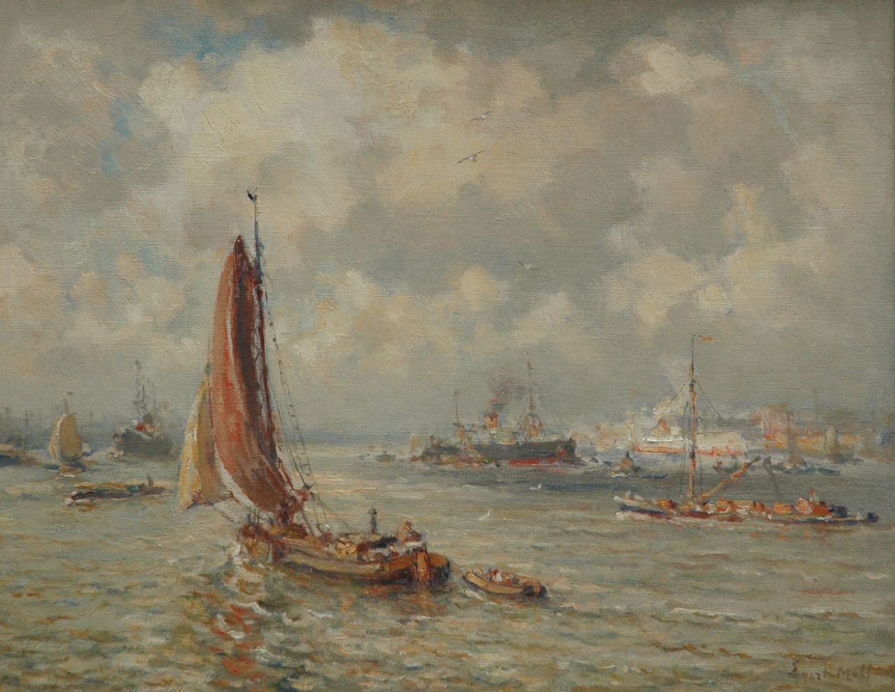 Moll E. | Evert Moll | Schilderijen te koop aangeboden | De haven van Rotterdam, olieverf op doek 40,3 x 50,0 cm, gesigneerd rechtsonder en zonder lijst Moll E. | Evert Moll | Schilderijen te koop aangeboden | De haven van Rotterdam, olieverf op doek 40,3 x 50,0 cm, gesigneerd rechtsonder en zonder lijst