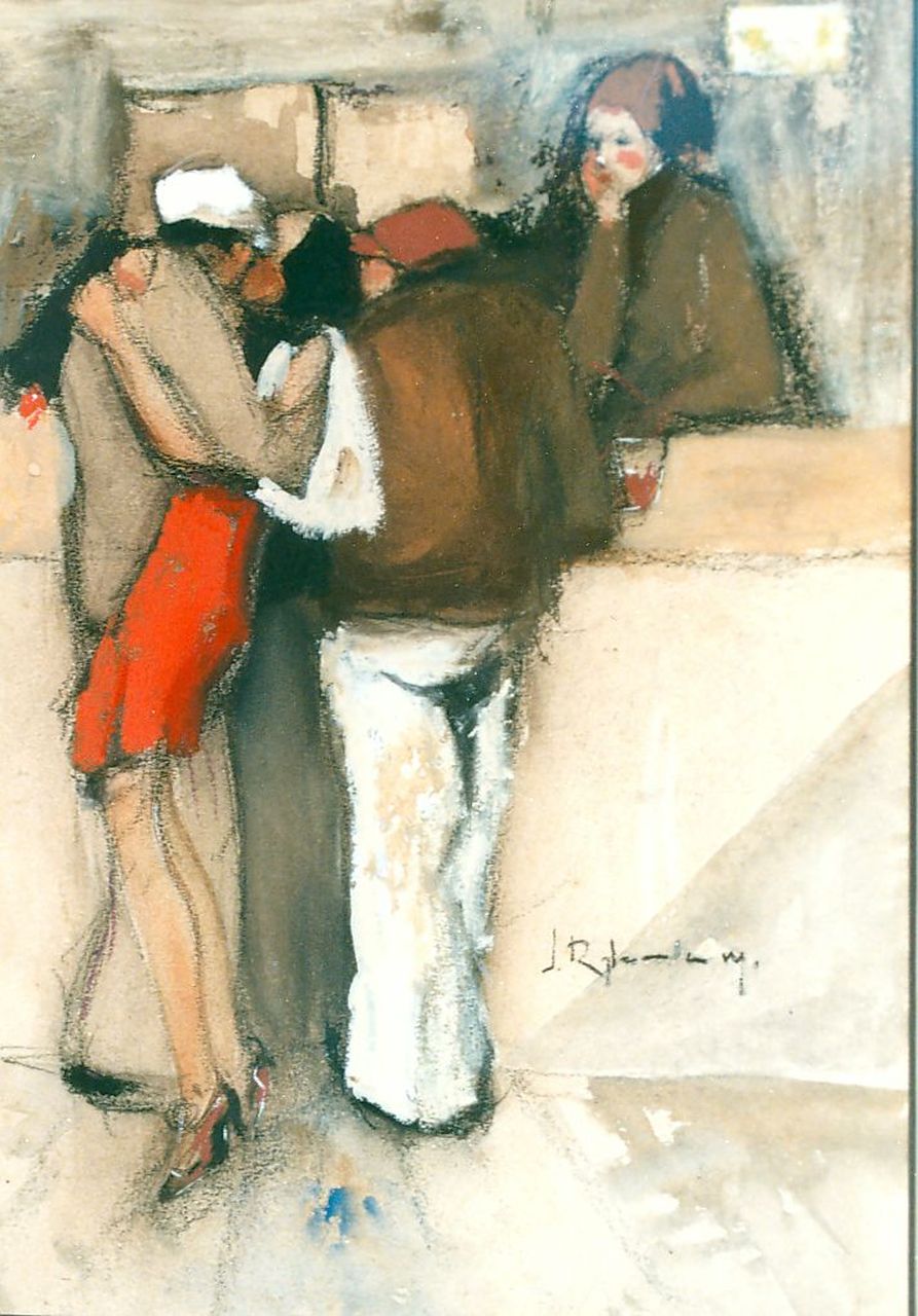 Rijlaarsdam J.  | Jan Rijlaarsdam, Mannen aan de bar, gemengde techniek op papier 29,0 x 19,6 cm, gesigneerd rechts van het midden