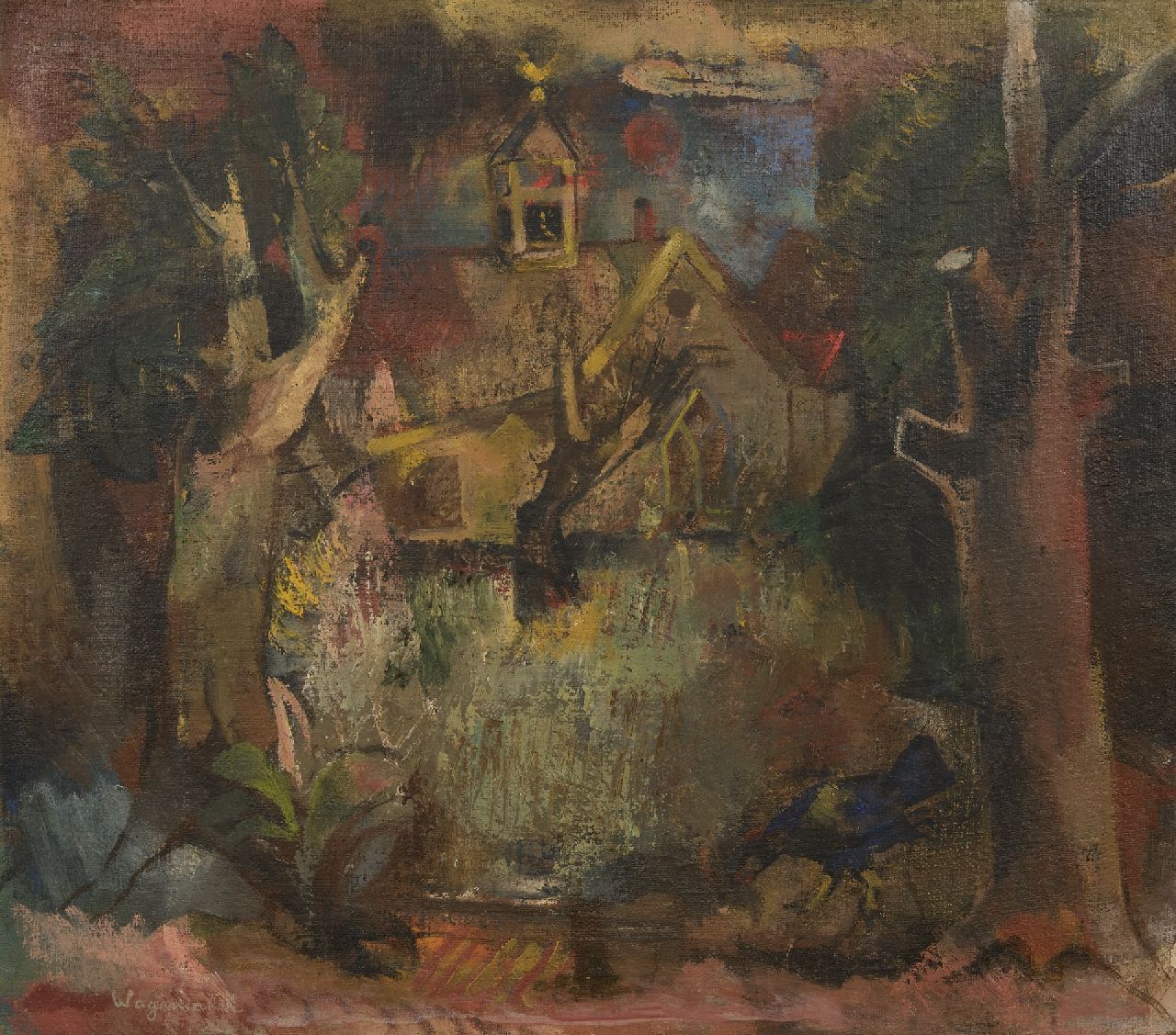 Wagemaker A.B. | Adriaan Barend 'Jaap' Wagemaker, 't Kerkje (Kerkje in Vijfhuizen), olieverf op doek 71,5 x 81,5 cm, gesigneerd linksonder en te dateren vóór 1945 Wagemaker A.B. | Adriaan Barend 'Jaap' Wagemaker, 't Kerkje (Kerkje in Vijfhuizen), olieverf op doek 71,5 x 81,5 cm, gesigneerd linksonder en te dateren vóór 1945