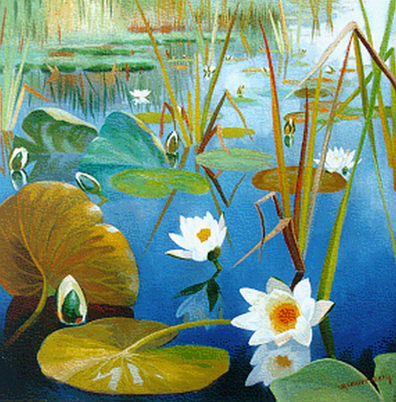 Smorenberg D. | Dirk Smorenberg, Waterlelies, olieverf op doek 45,4 x 45,5 cm, gesigneerd rechtsonder Smorenberg D. | Dirk Smorenberg, Waterlelies, olieverf op doek 45,4 x 45,5 cm, gesigneerd rechtsonder