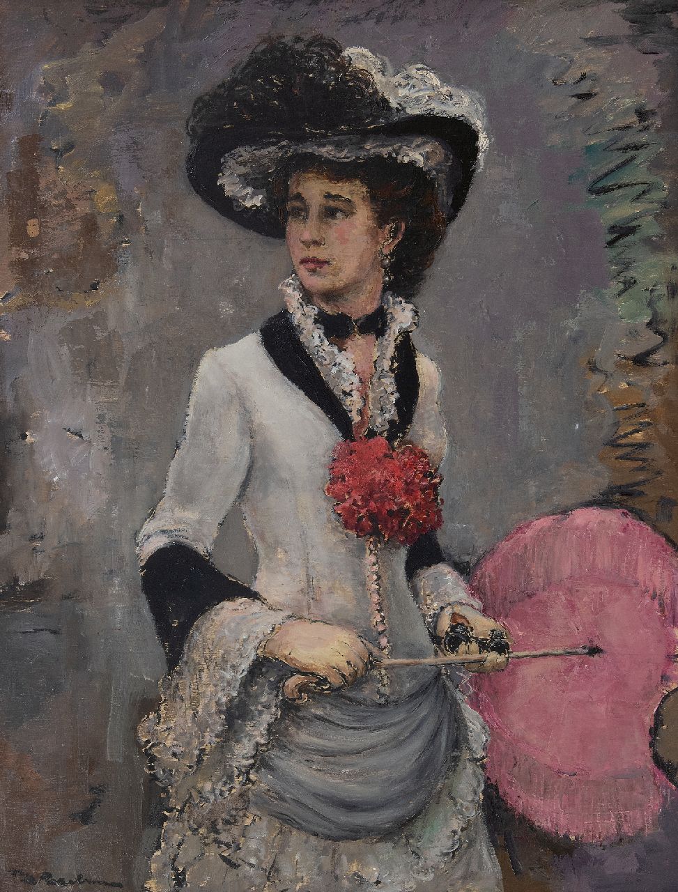 Rezelman P.D.  | Pieter Dirk 'Piet' Rezelman, Elegante dame met hoed, olieverf op paneel 67,4 x 52,0 cm, gesigneerd linksonder