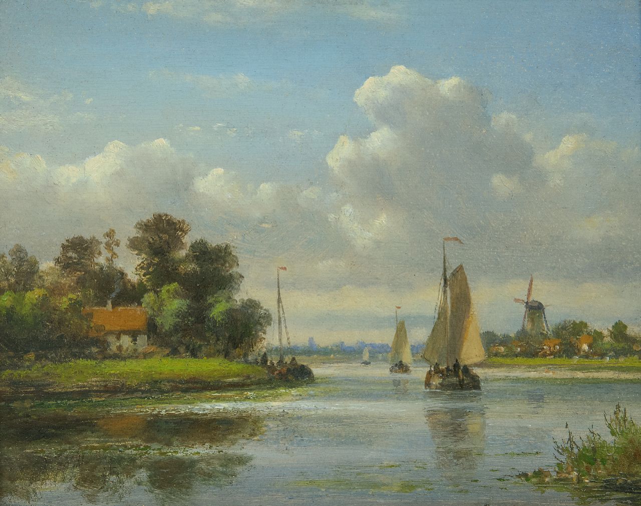 Kleijn L.J. | Lodewijk Johannes Kleijn, Zomers riviergezicht met zeilschepen, olieverf op paneel 16,9 x 20,9 cm Kleijn L.J. | Lodewijk Johannes Kleijn, Zomers riviergezicht met zeilschepen, olieverf op paneel 16,9 x 20,9 cm
