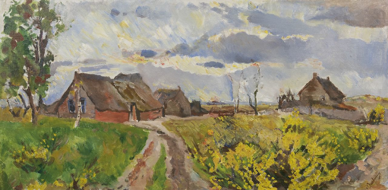Dülmen Krumpelmann E.B. von | Erasmus Bernhard von Dülmen Krumpelmann | Schilderijen te koop aangeboden | Boerderijen in Drents landschap, olieverf op doek op paneel 50,4 x 101,1 cm, gesigneerd rechtsonder Dülmen Krumpelmann E.B. von | Erasmus Bernhard von Dülmen Krumpelmann | Schilderijen te koop aangeboden | Boerderijen in Drents landschap, olieverf op doek op paneel 50,4 x 101,1 cm, gesigneerd rechtsonder