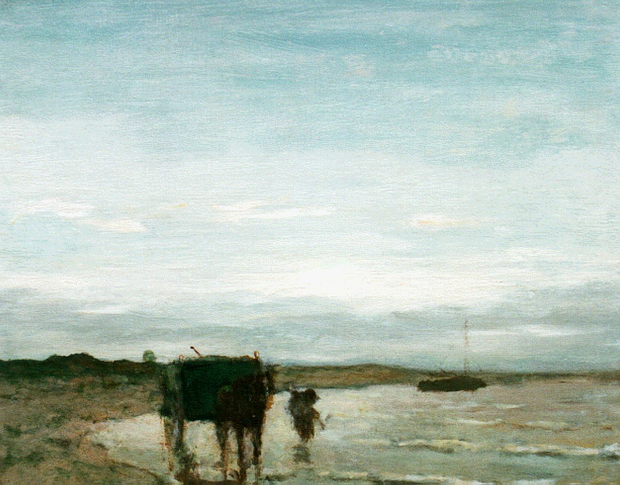 Weissenbruch H.J. | Hendrik Johannes 'J.H.' Weissenbruch, Schelpenvisser aan de kustlijn, olieverf op doek 37,5 x 46,0 cm, gesigneerd linksonder Weissenbruch H.J. | Hendrik Johannes 'J.H.' Weissenbruch, Schelpenvisser aan de kustlijn, olieverf op doek 37,5 x 46,0 cm, gesigneerd linksonder
