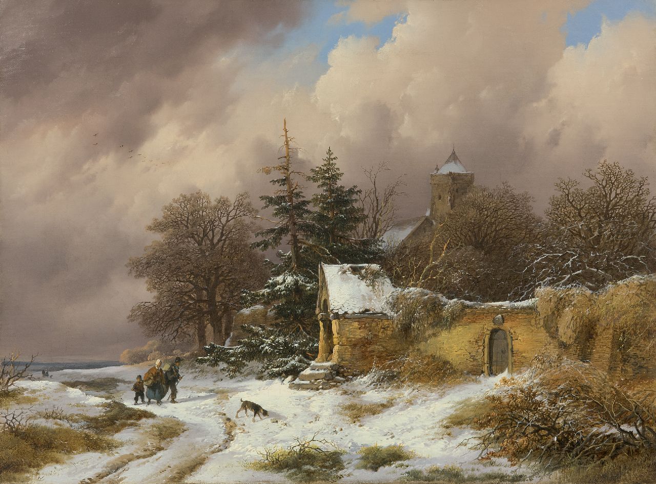 Remigius Adrianus Haanen | Winterlandschap met landvolk op een pad, olieverf op doek, 36,3 x 49,3 cm, gesigneerd l.o. en gedateerd 1849 Remigius Adrianus Haanen | Winterlandschap met landvolk op een pad, olieverf op doek, 36,3 x 49,3 cm, gesigneerd l.o. en gedateerd 1849
