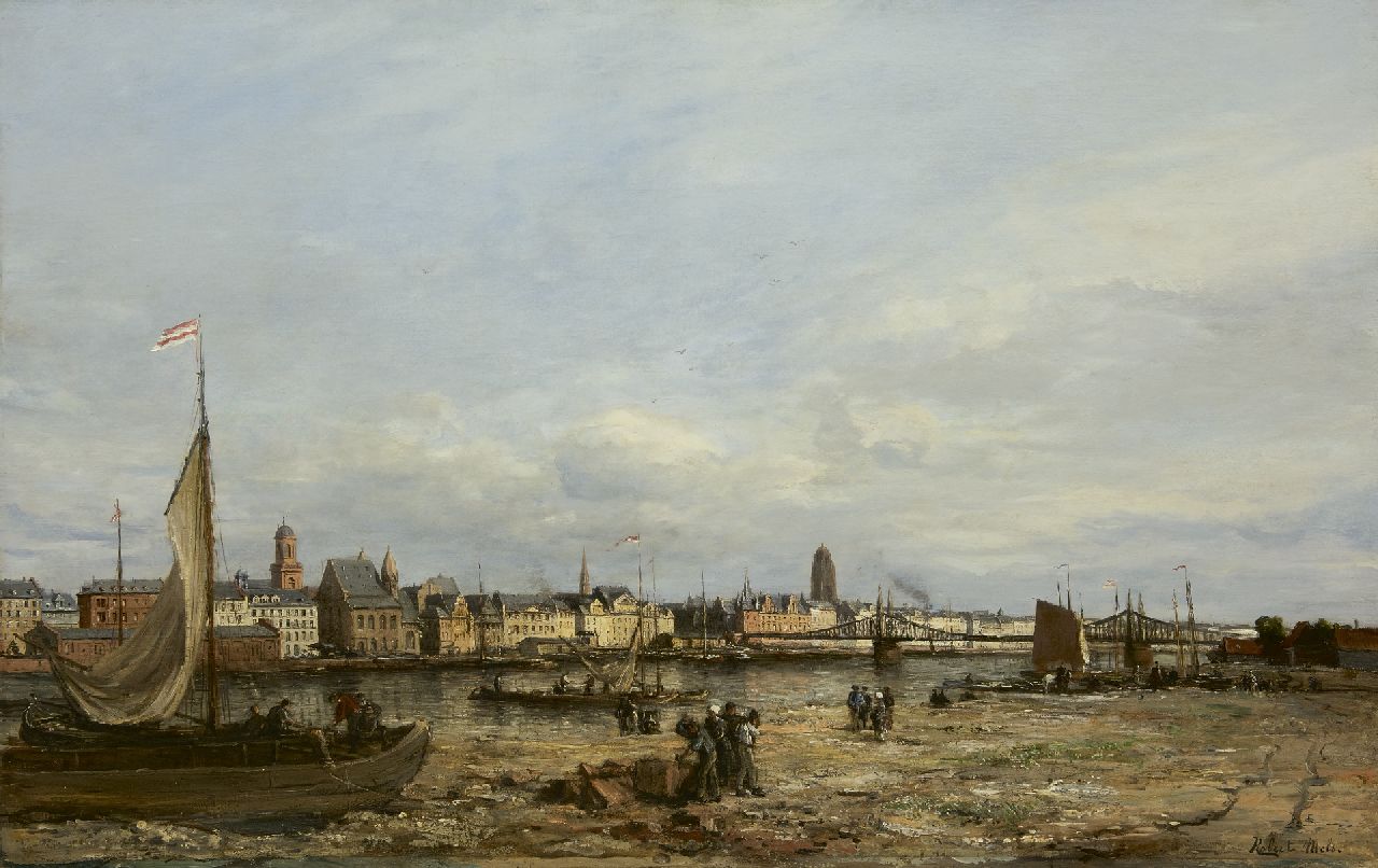 Mols R.C.G.L. | 'Robert' Charles Gustave Laurens Mols, Frankfurt am Main met de 'Eiserner Steg' brug, gezien vanuit Sachsenhausen, olieverf op doek 76,1 x 116,6 cm, gesigneerd rechtsonder en te dateren na 1870 Mols R.C.G.L. | 'Robert' Charles Gustave Laurens Mols, Frankfurt am Main met de 'Eiserner Steg' brug, gezien vanuit Sachsenhausen, olieverf op doek 76,1 x 116,6 cm, gesigneerd rechtsonder en te dateren na 1870