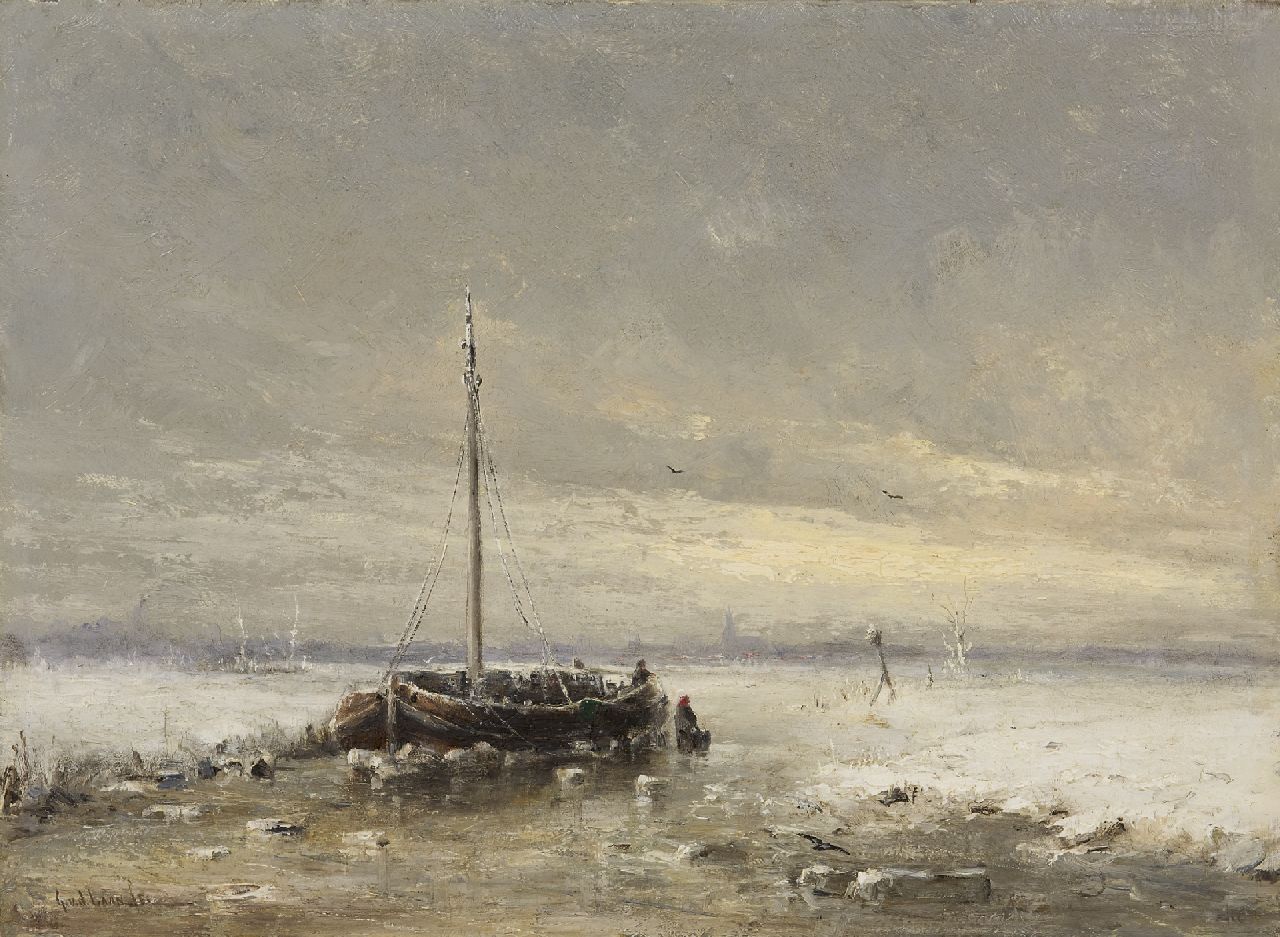 Gerard van der Laan | Ingevroren beurtschip, olieverf op paneel, 31,1 x 42,5 cm, gesigneerd l.o. Gerard van der Laan | Ingevroren beurtschip, olieverf op paneel, 31,1 x 42,5 cm, gesigneerd l.o.