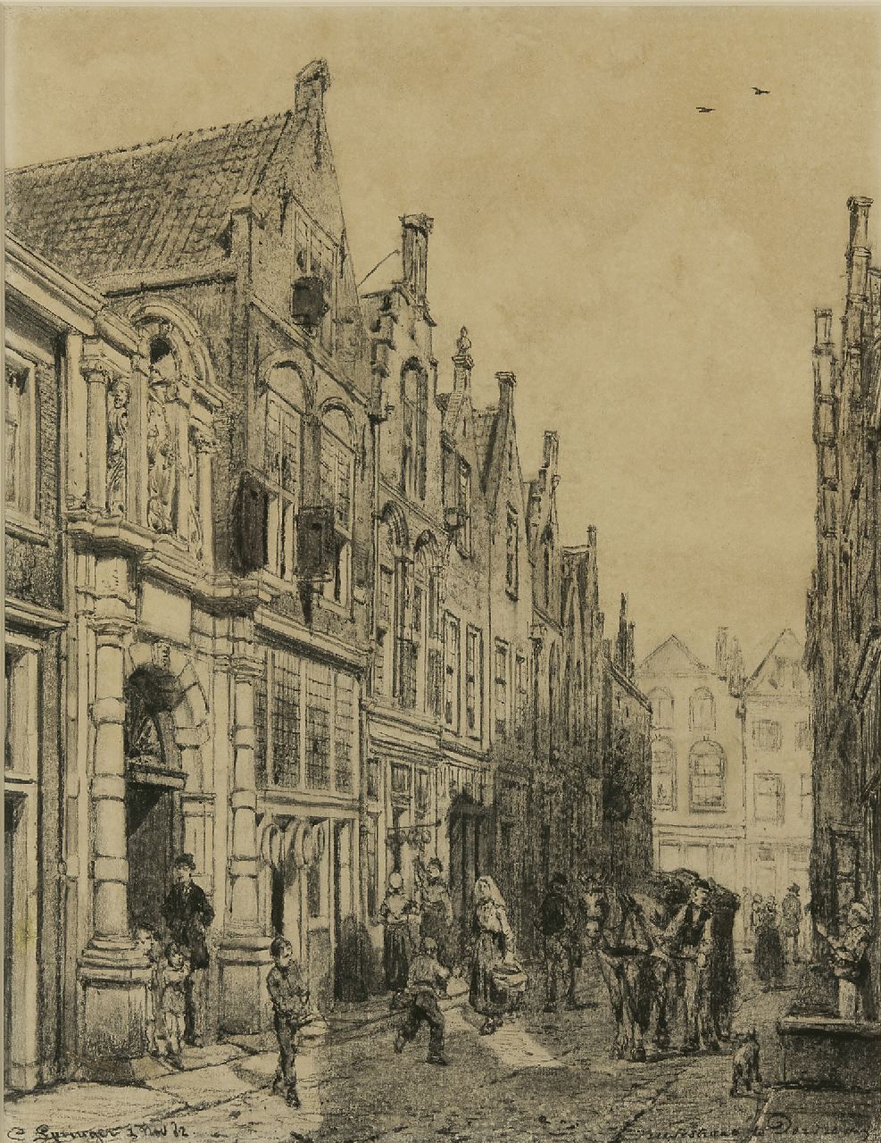 Springer C. | Cornelis Springer, De Vriesestraat te Dordrecht met de ingang van de Gemeenteschool, houtskool op papier 50,7 x 39,6 cm, gesigneerd linksonder en gedateerd 1 Nov. '82 Springer C. | Cornelis Springer, De Vriesestraat te Dordrecht met de ingang van de Gemeenteschool, houtskool op papier 50,7 x 39,6 cm, gesigneerd linksonder en gedateerd 1 Nov. '82