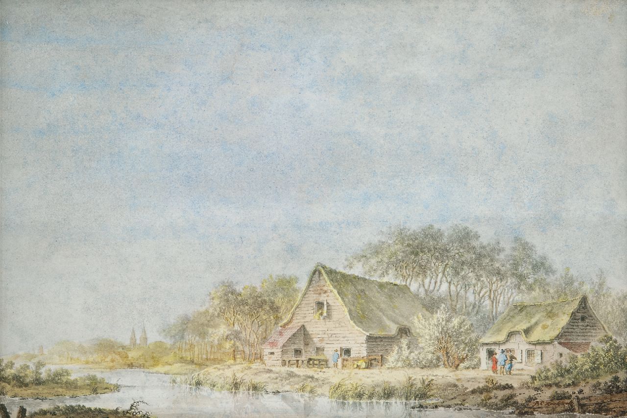 Koekkoek B.C. | Barend Cornelis Koekkoek, Rivierlandschap, inkt en aquarel op papier 18,6 x 27,7 cm, gesigneerd rechtsonder Koekkoek B.C. | Barend Cornelis Koekkoek, Rivierlandschap, inkt en aquarel op papier 18,6 x 27,7 cm, gesigneerd rechtsonder