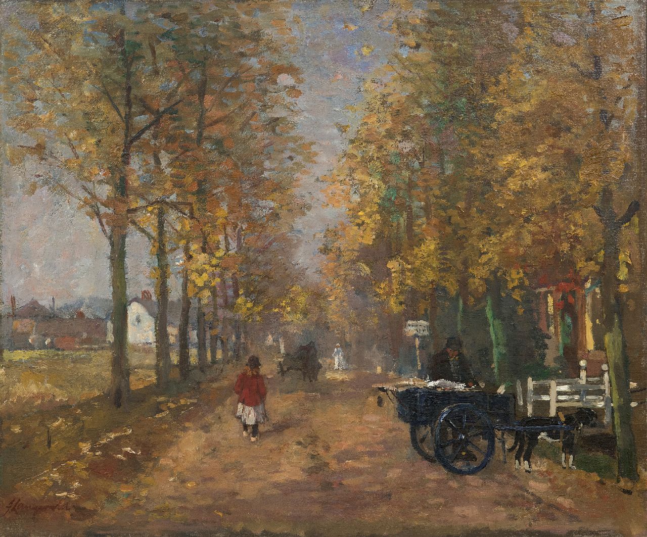 Langeveld F.A.  | Franciscus Arnoldus 'Frans' Langeveld, Dorpslaantje in de herfst, Laren, olieverf op doek 55,5 x 66,6 cm, gesigneerd linksonder