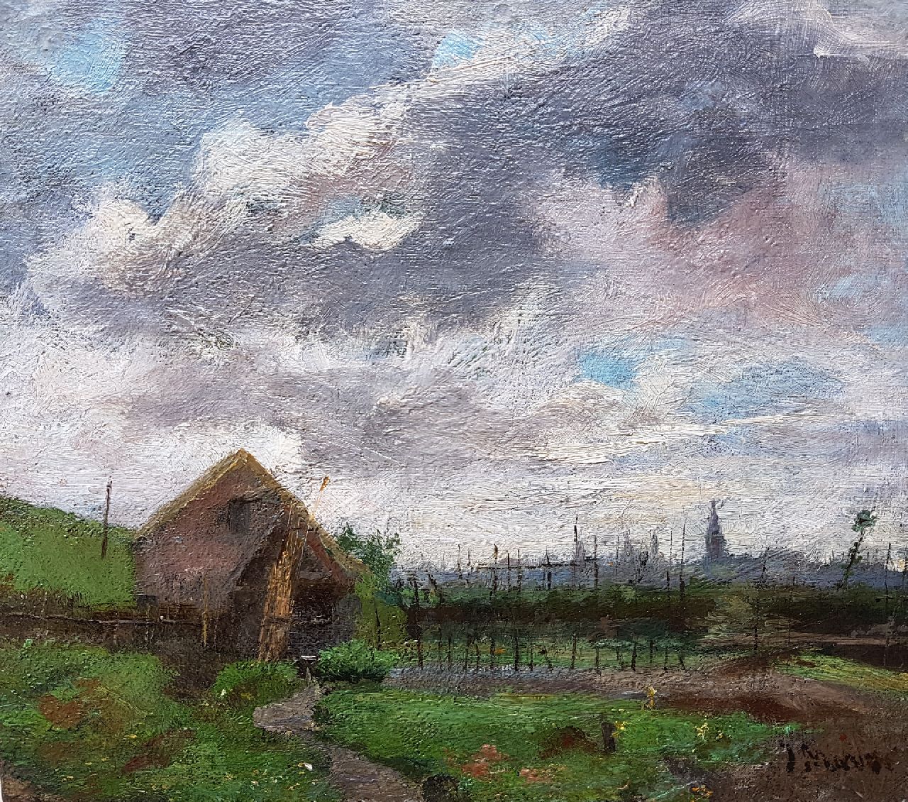 Maris J.H.  | Jacobus Hendricus 'Jacob' Maris, De slatuintjes bij Den Haag, olieverf op doek op paneel 21,1 x 23,8 cm, gesigneerd rechtsonder en te dateren ca. 1878