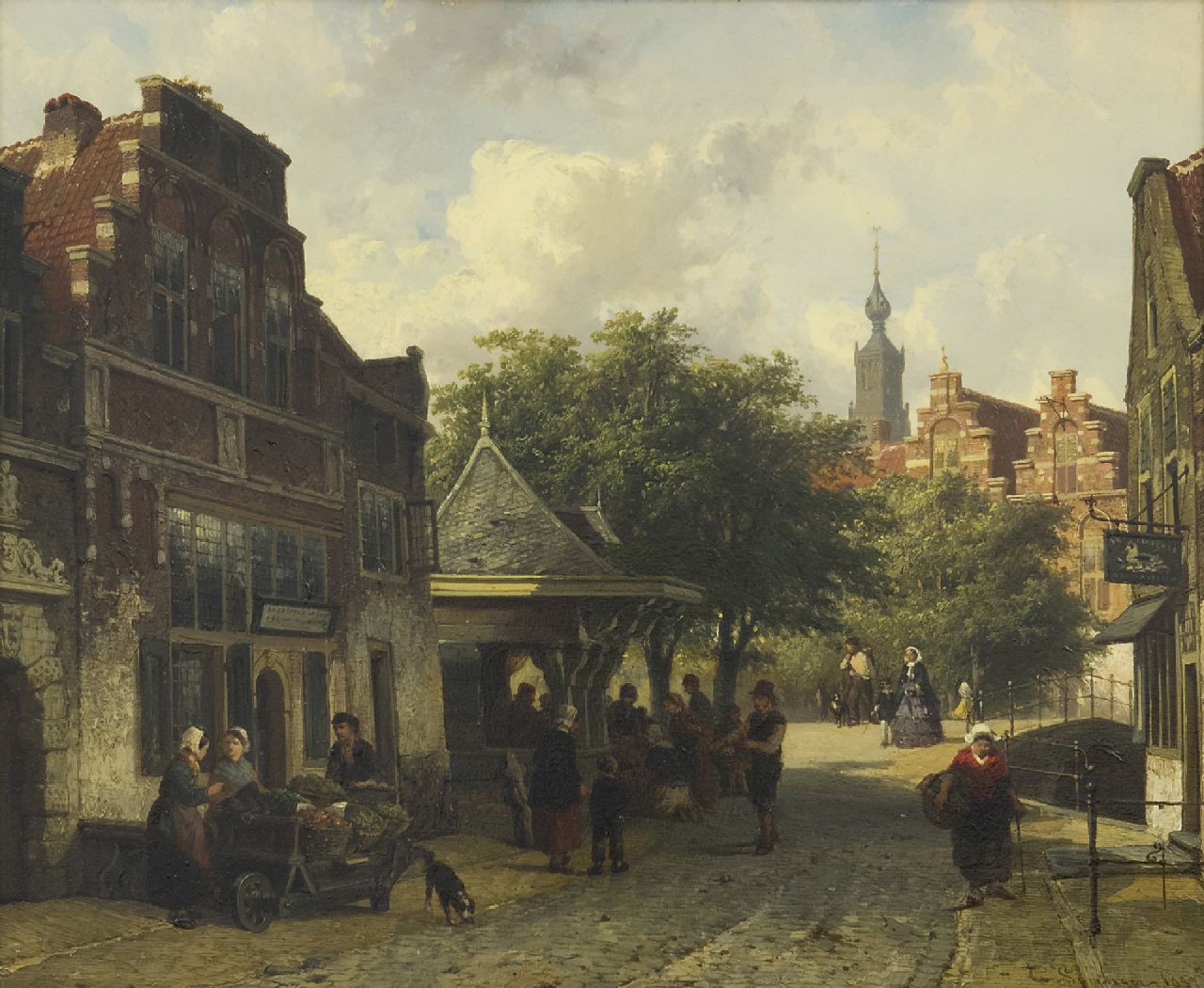 Springer C.  | Cornelis Springer, Gezicht op Oudewater, olieverf op paneel 33,5 x 40,5 cm, gesigneerd rechtsonder voluit en linksonder met monogram en gedateerd r.o. 1857 en l.o. '57
