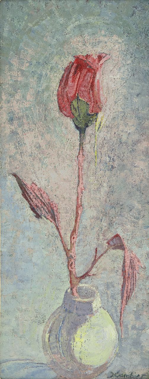 Cambier J.Z. | 'Juliette' Ziane Cambier, Roos in vaasje, olieverf op doek op board 40,1 x 16,6 cm, gesigneerd rechtsonder Cambier J.Z. | 'Juliette' Ziane Cambier, Roos in vaasje, olieverf op doek op board 40,1 x 16,6 cm, gesigneerd rechtsonder