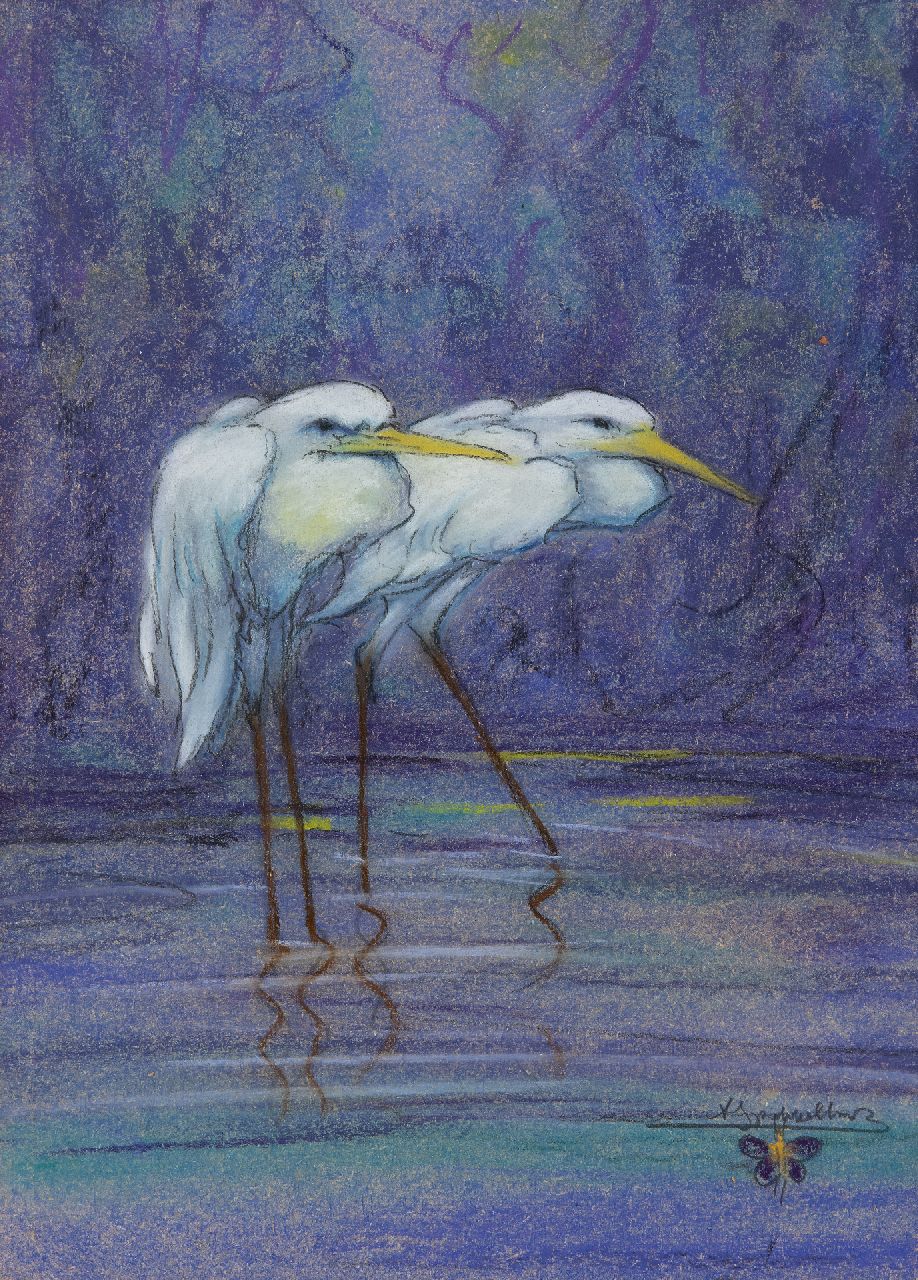 Klein Sprokkelhorst A. | Albert Klein Sprokkelhorst, Reigers, pastel op papier 36,5 x 27,0 cm, gesigneerd rechtsonder Klein Sprokkelhorst A. | Albert Klein Sprokkelhorst, Reigers, pastel op papier 36,5 x 27,0 cm, gesigneerd rechtsonder