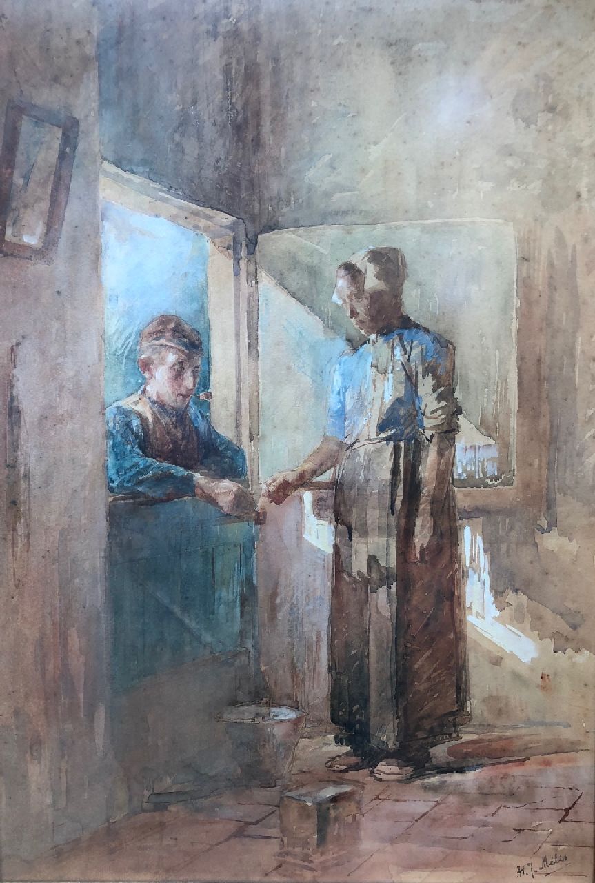 Mélis H.J.  | Henricus Joannes Mélis, Praatje aan de deur, aquarel op papier 50,8 x 35,4 cm, gesigneerd rechtsonder