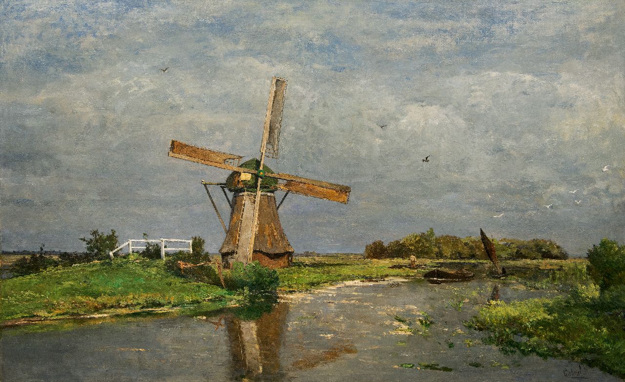 Gabriel P.J.C.  | Paul Joseph Constantin 'Constan(t)' Gabriel | Schilderijen te koop aangeboden | Poldermolen bij Giethoorn, olieverf op doek 90,8 x 151,0 cm, gesigneerd rechtsonder en te dateren ca. 1875