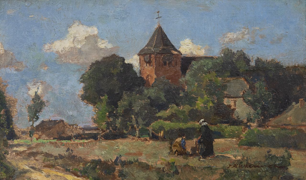 Akkeringa J.E.H. | 'Johannes Evert' Hendrik Akkeringa, Kerkje te Heelsum, olieverf op paneel 13,4 x 22,1 cm, gesigneerd rechtsonder Akkeringa J.E.H. | 'Johannes Evert' Hendrik Akkeringa, Kerkje te Heelsum, olieverf op paneel 13,4 x 22,1 cm, gesigneerd rechtsonder