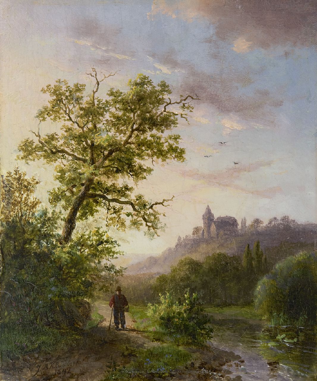 Klombeck J.B. | Johann Bernard Klombeck, Zomers Kleefs rivierlandschap (alleen te koop met winters pendant), olieverf op paneel 16,3 x 13,5 cm, gesigneerd linksonder en gedateerd 1842 Klombeck J.B. | Johann Bernard Klombeck, Zomers Kleefs rivierlandschap (alleen te koop met winters pendant), olieverf op paneel 16,3 x 13,5 cm, gesigneerd linksonder en gedateerd 1842