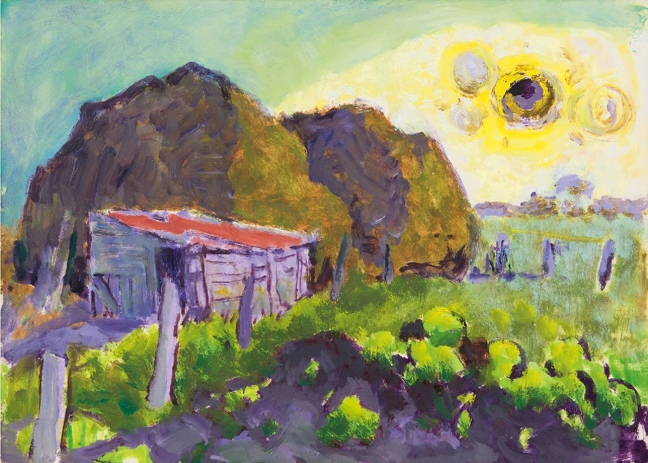Altink J. | Jan Altink, Boerenerf in de zomer, olieverf op papier 48,2 x 67,2 cm Altink J. | Jan Altink, Boerenerf in de zomer, olieverf op papier 48,2 x 67,2 cm