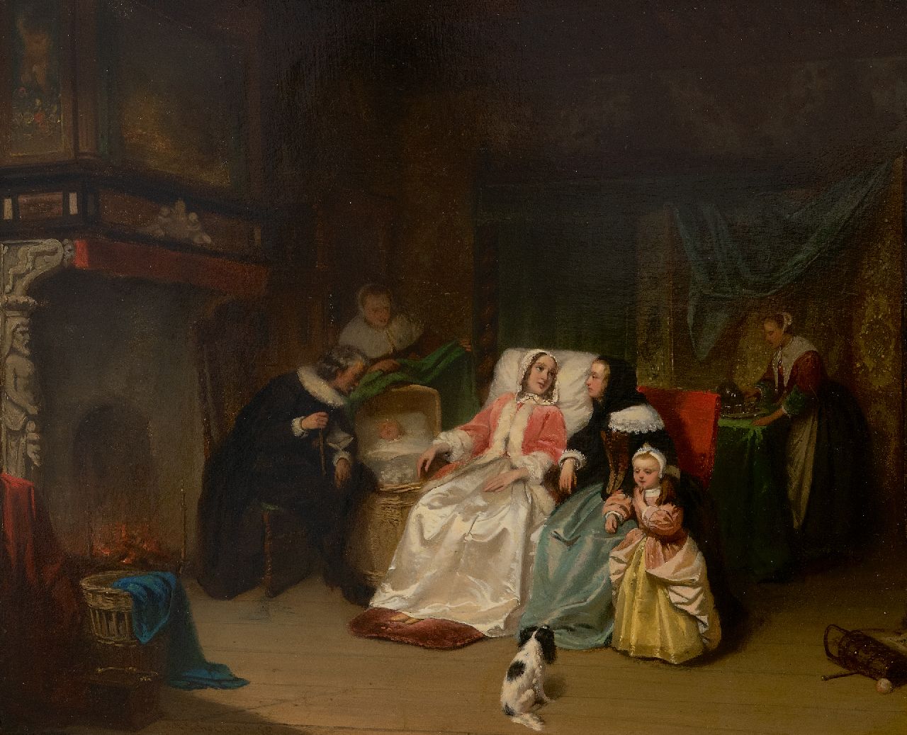 Scholten H.J.  | Hendrik Jacobus Scholten | Schilderijen te koop aangeboden | De kraamvisite, olieverf op paneel 38,0 x 47,1 cm, gesigneerd linksonder en gedateerd '52, zonder lijst