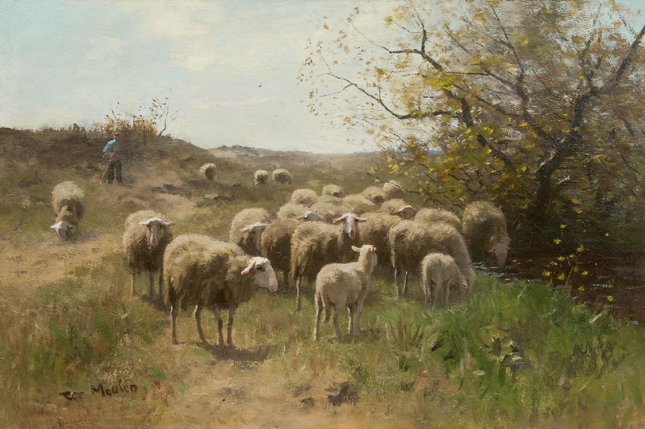 Meulen F.P. ter | François Pieter ter Meulen, Herder met schaapskudde, olieverf op doek 63,9 x 94,6 cm, gesigneerd linksonder Meulen F.P. ter | François Pieter ter Meulen, Herder met schaapskudde, olieverf op doek 63,9 x 94,6 cm, gesigneerd linksonder