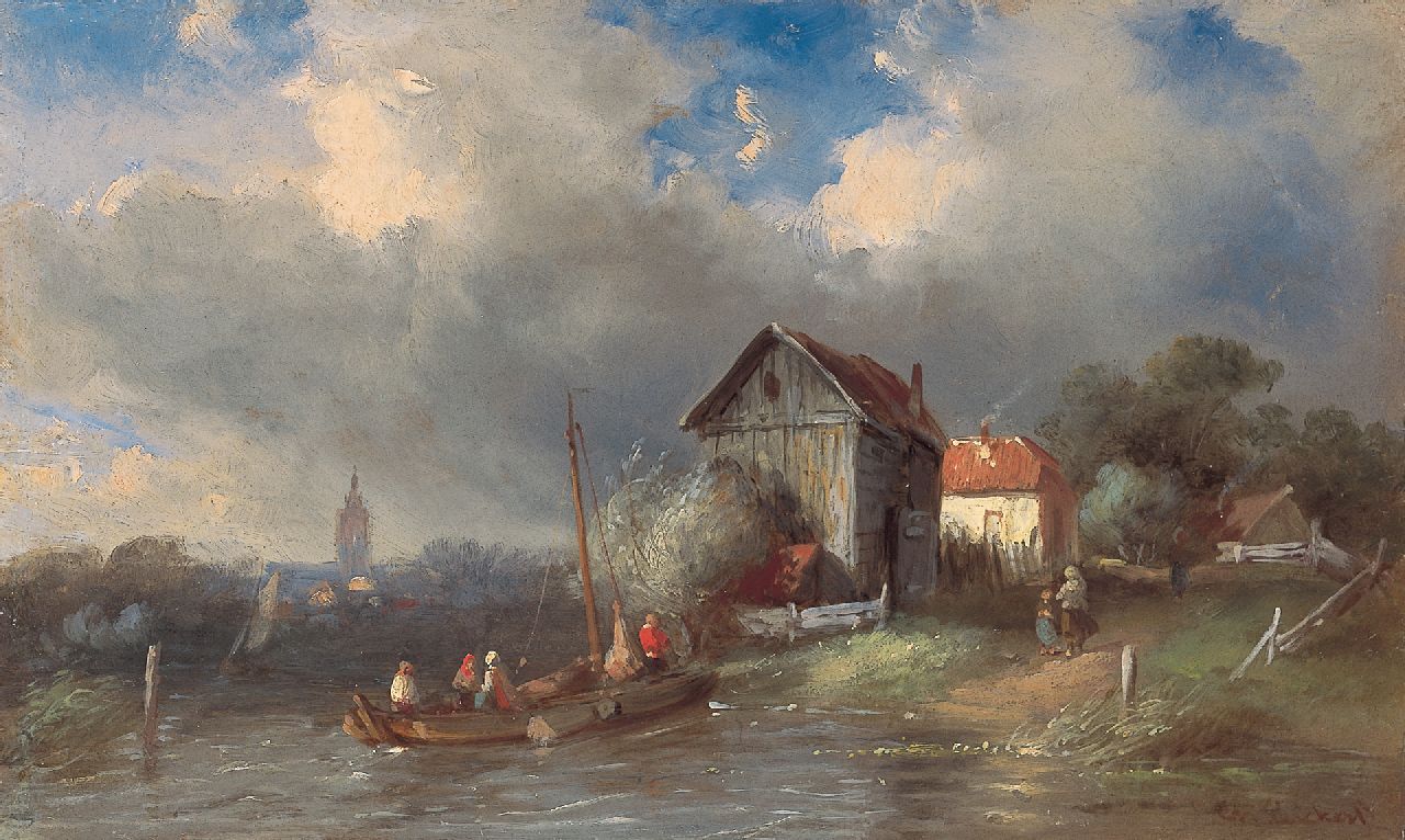 Leickert C.H.J. | 'Charles' Henri Joseph Leickert, Overzetveer, olieverf op paneel 15,3 x 25,5 cm, gesigneerd rechtsonder Leickert C.H.J. | 'Charles' Henri Joseph Leickert, Overzetveer, olieverf op paneel 15,3 x 25,5 cm, gesigneerd rechtsonder