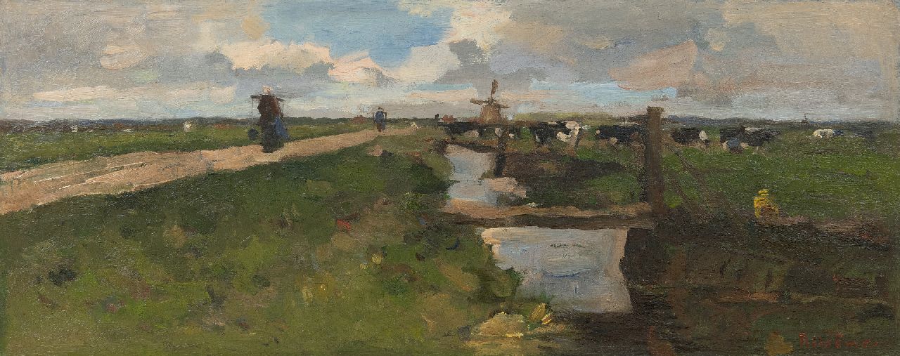 Ritsema J.C. | 'Jacob' Coenraad Ritsema, Landschap bij Haarlem, olieverf op doek 25,3 x 60,3 cm, gesigneerd rechtsonder en op spieraam Ritsema J.C. | 'Jacob' Coenraad Ritsema, Landschap bij Haarlem, olieverf op doek 25,3 x 60,3 cm, gesigneerd rechtsonder en op spieraam