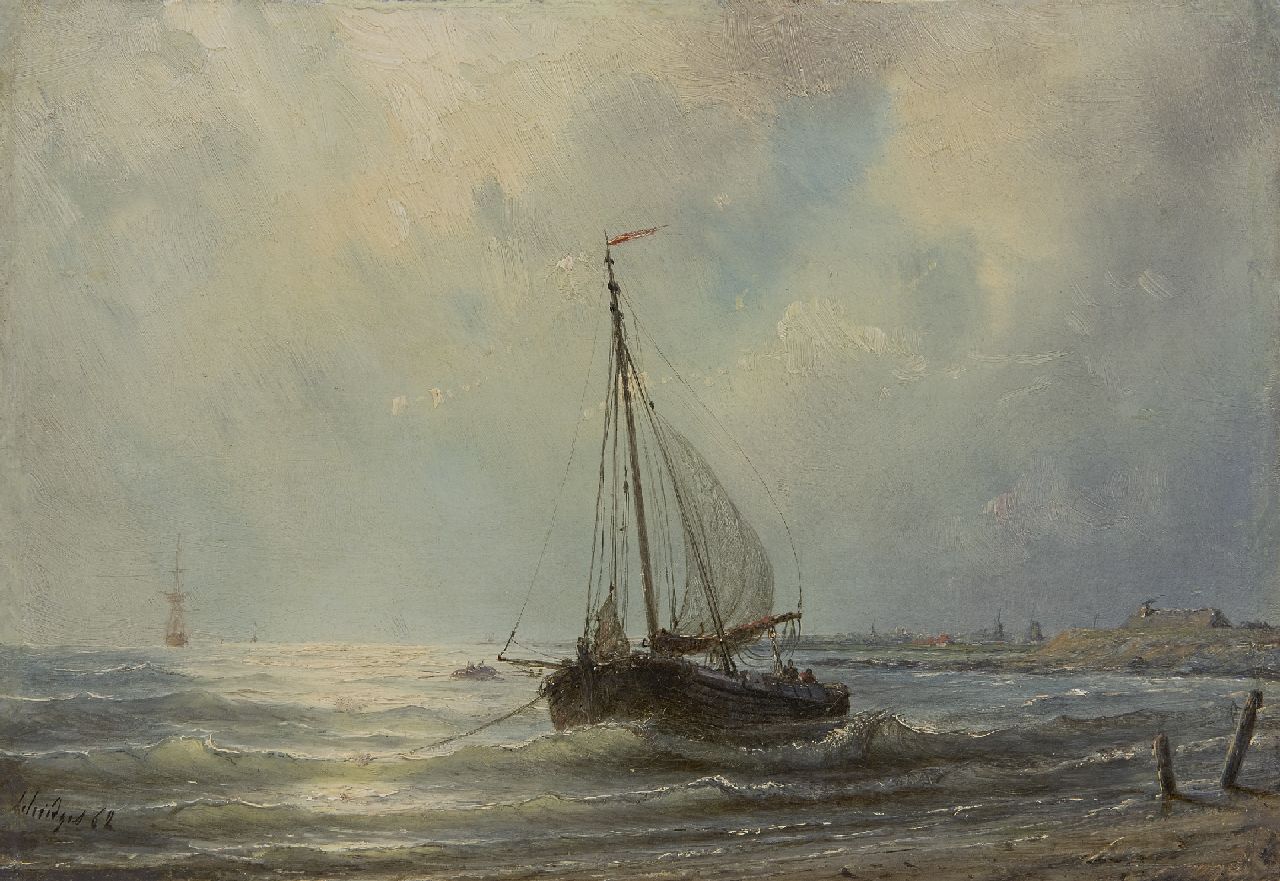 Schiedges P.P. | Petrus Paulus Schiedges, Voor anker langs de kust, olieverf op paneel 23,0 x 33,2 cm, gesigneerd linksonder en gedateerd '62 Schiedges P.P. | Petrus Paulus Schiedges, Voor anker langs de kust, olieverf op paneel 23,0 x 33,2 cm, gesigneerd linksonder en gedateerd '62